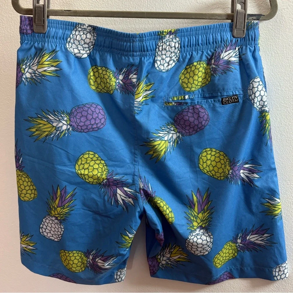 NWOT Brooklyn Cloth Volley Blue Pineapple Swim Trunks M